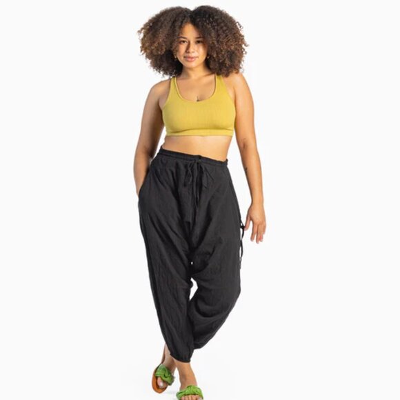 Buddha Pants Womens Elastic Waist Drawcord Tapered Savannah Harem Pants Black - Picture 2 of 6